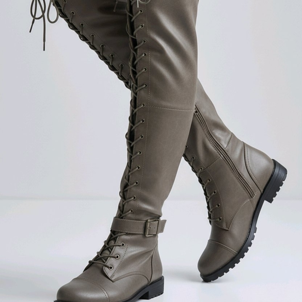 Chic Lace-Up Over the Knee Boots in Gray - Picture 2 of 7